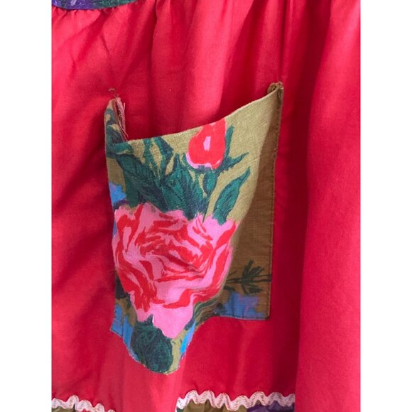 VTG Apron Over The Head Floral Red Green Blue Child Baker Pretend Play - Picture 7 of 13